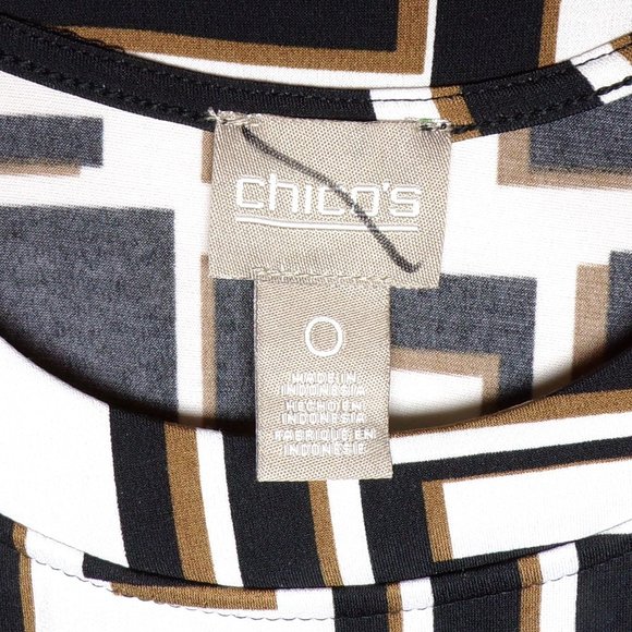 Chico's Midi Shift Dress Womens 0 US 4 Small White Brown Black Cold Shoulder Mod - Picture 9 of 12